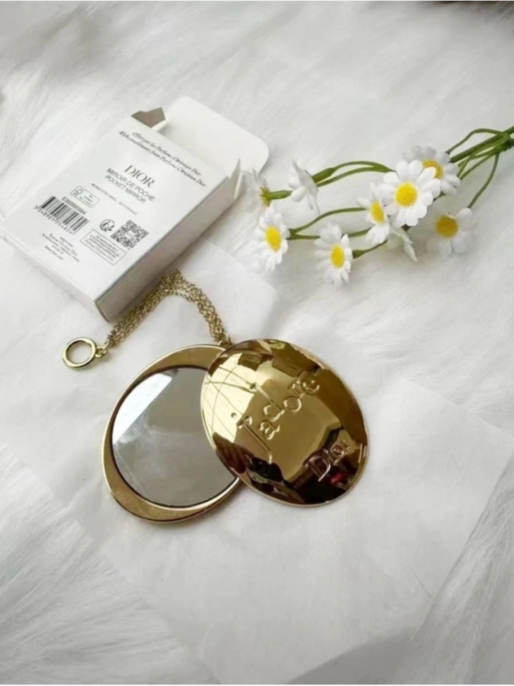 Dior Shiny Gold Round Compact Mirror Pendant